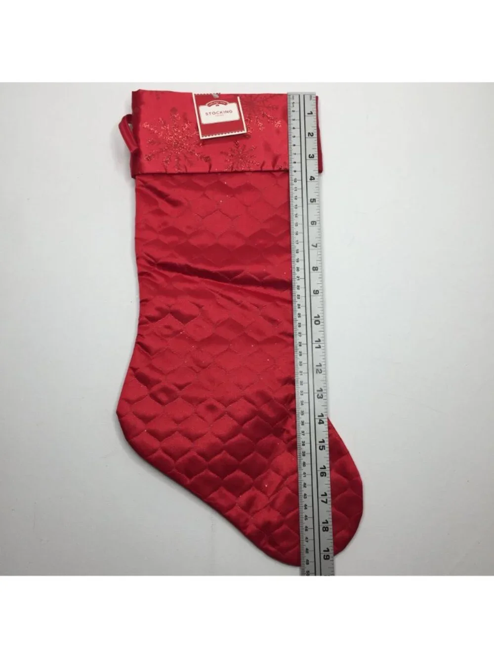 Elegant Red Glitter Snowflake Quilted Christmas Stocking Holiday Decoration